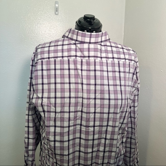 J. Ferrar Button Down Shirt White Purple Plaid - Picture 8 of 10
